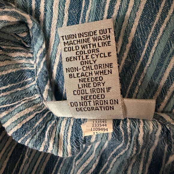 Catherines Embroidered Blouse Shirt Top Stripe Turquoise Metallic Silver 3X - Picture 6 of 6